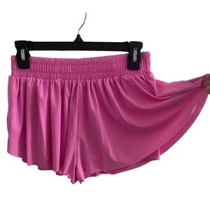 luogongzi Large 2 in 1 Flowy Running Shorts for Women Gym Yoga Athletic Pink